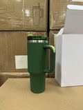 Clearance Sale_40oz Dark Green Powder Coat H2.0 Silver Underneath Quencher Tumblers for Laser Engraving_CNPNY