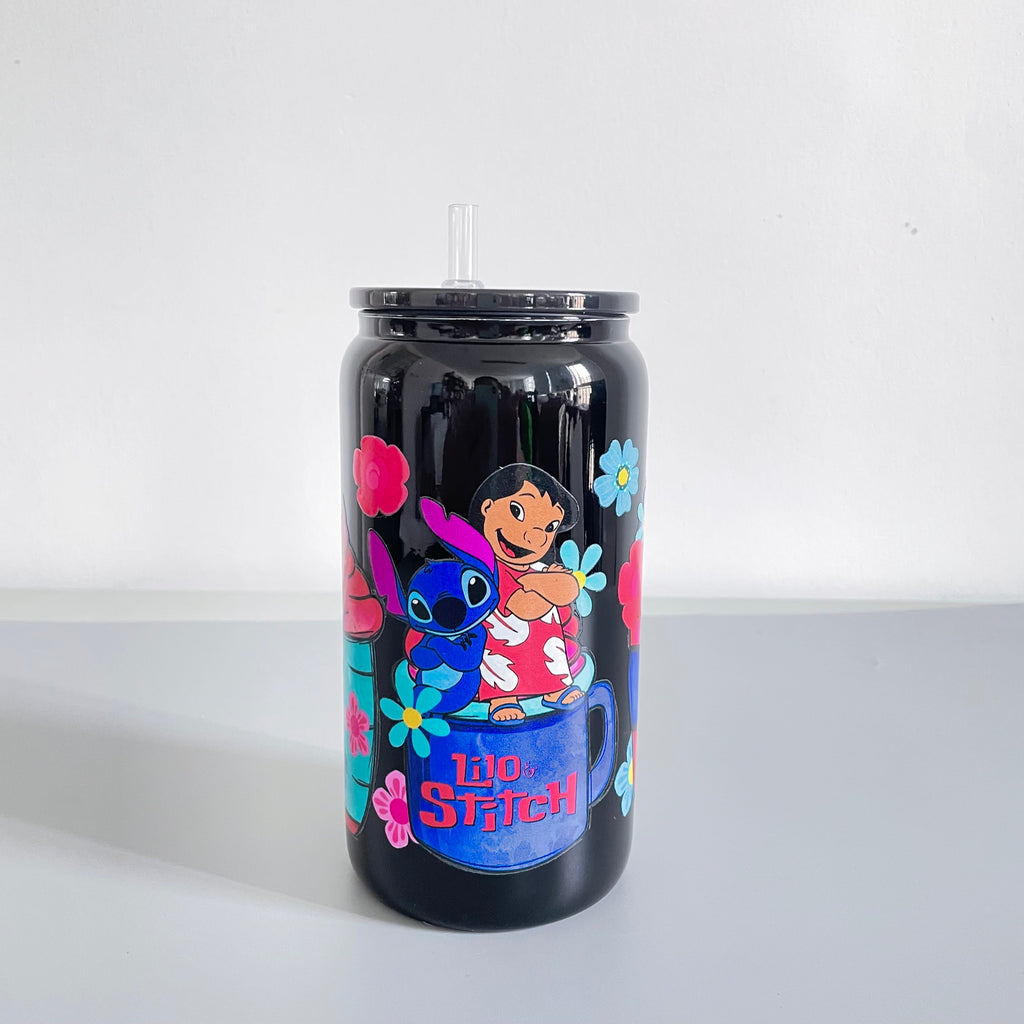 16oz Classic Black/Sublimation Glass Can With PP Lids Beer Can
