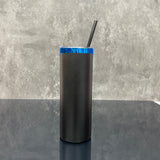 20oz Mirror Blue underneath Powder Coated Stainless Steel Straight Skinny tumblers for laser engraving_CNPNY