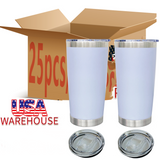Presale USA_ 20oz Regular White Color Powder Coat Coffee Tumbler Mugs 25pcs For Laser Engraving_USPNY