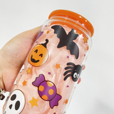 RTS USA_16oz Halloween Glass Can 50pcs With 3D Touch Design And Plastic Lids_USPNY
