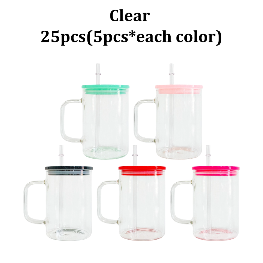 17oz blank sublimation Glass mugs with colorful PP lids_CNPNY – YPSub