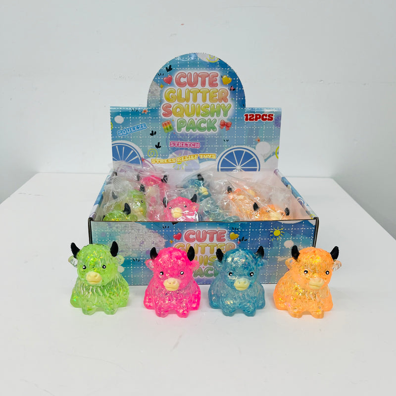 Presale USA_72pcs Glitter Highland Cow Squishy Fidget Toy Maltose Slow Rising Highland Cow Squishies_USPNY