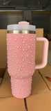 Presale USA_40oz H2.0 White Pink Rhinestone Pearl Bling Tumblers 20pcs_USPNY