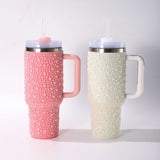 Presale USA_40oz H2.0 White Pink Rhinestone Pearl Bling Tumblers 20pcs_USPNY