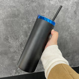 20oz Mirror Blue underneath Powder Coated Stainless Steel Straight Skinny tumblers for laser engraving_CNPNY