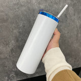 20oz Mirror Blue underneath Powder Coated Stainless Steel Straight Skinny tumblers for laser engraving_CNPNY