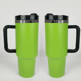 Presale USA_💚💚40oz Bright Lime Green Black Mirror Underneath Powder Coat Quencher Tumblers 20pcs For Laser Engraving_USPNY