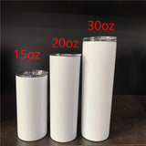Clearance USA_30oz Stainless Steel Vacuum Insulated White Blank Sublimation Skinny Straight Tumbler 25pcs_USPNY