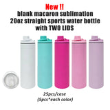 RTS USA_20oz Duo Lids Macaron Colors Blank Sublimation Straight Sports Water Bottle with Two Lids 25pcs For Sublimation and Laser Engraving_USPNY