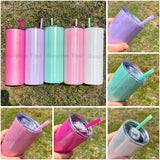 RTS USA_🔥20oz Shimmer Sublimation Straight Tumbler Macaron Colors Skinny Tumblers with colored PP straw_USPNY