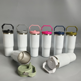 30oz White Blank Sublimation Flip Straw Tumblers With Colored Lids 25pcs_CNPNY