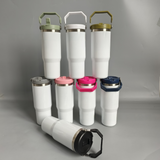 30oz White Blank Sublimation Flip Straw Tumblers With Colored Lids 25pcs_CNPNY