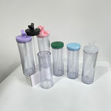 Pre drilled double wall 20oz Flip top snow globe Acrylic Cup water bottles_CNPNY