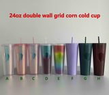 24oz reusable double wall Crystal grid Corn cold Cup