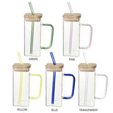 13.5oz Square glass mug with handle and bamboo lid_CNPNY